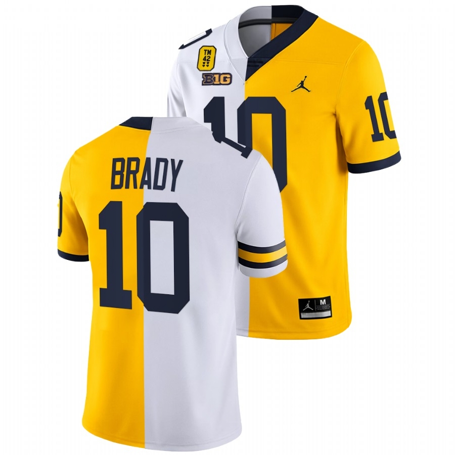 Tom Brady Michigan Wolverines Men's NCAA #10 White Maize Split Limited Edition TM 42 Patch College Stitched Football Jersey TFR1154II
